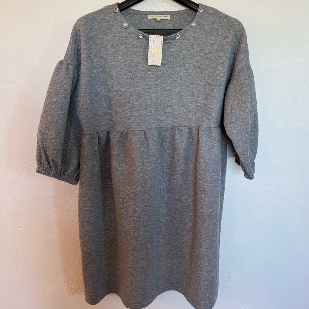 Brand New Simply Southern Gray Dress with Jewel Accents